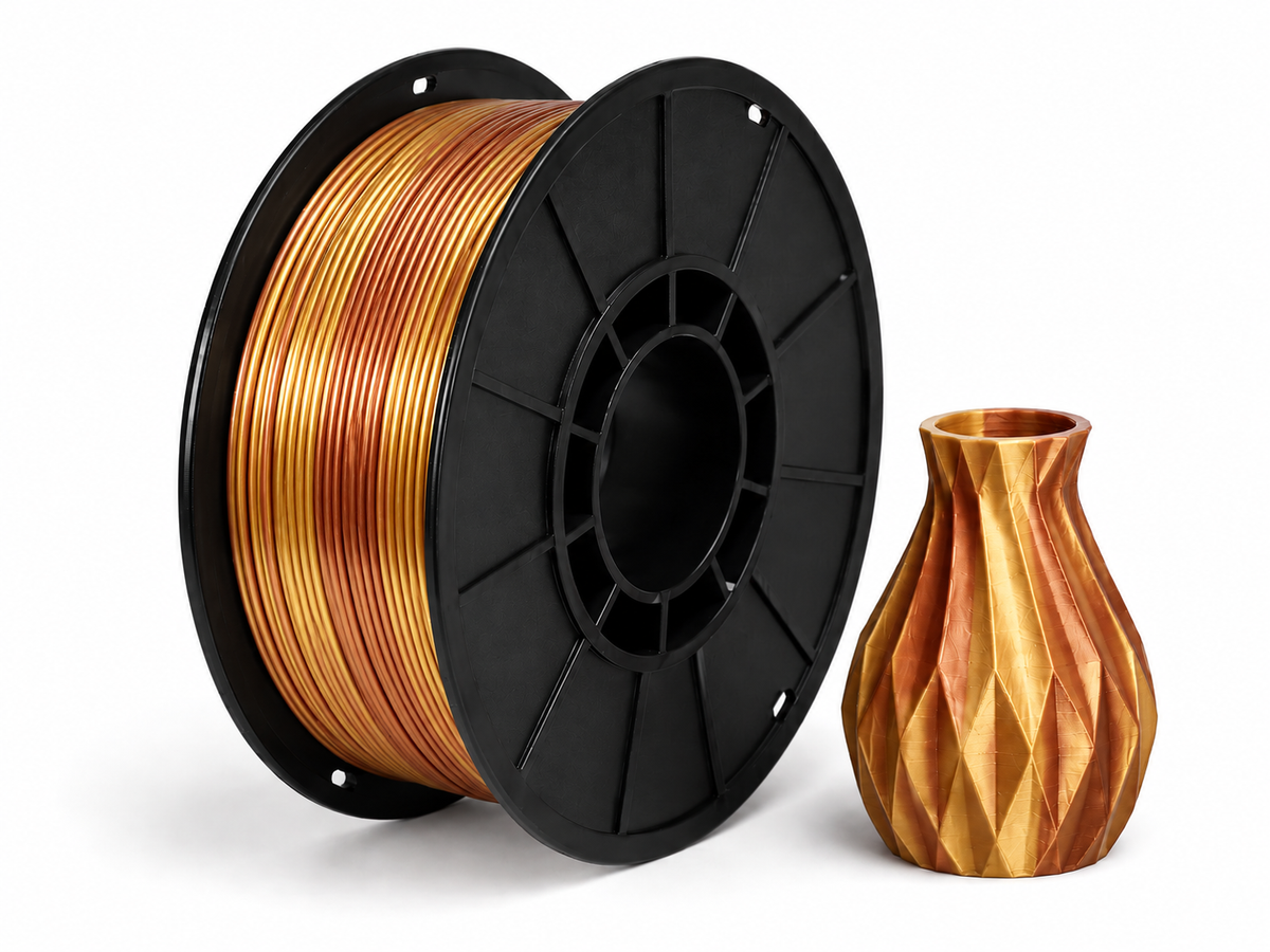 פילמנט PLA Silk - Gold/Copper — סליל ודוגמת הדפסה