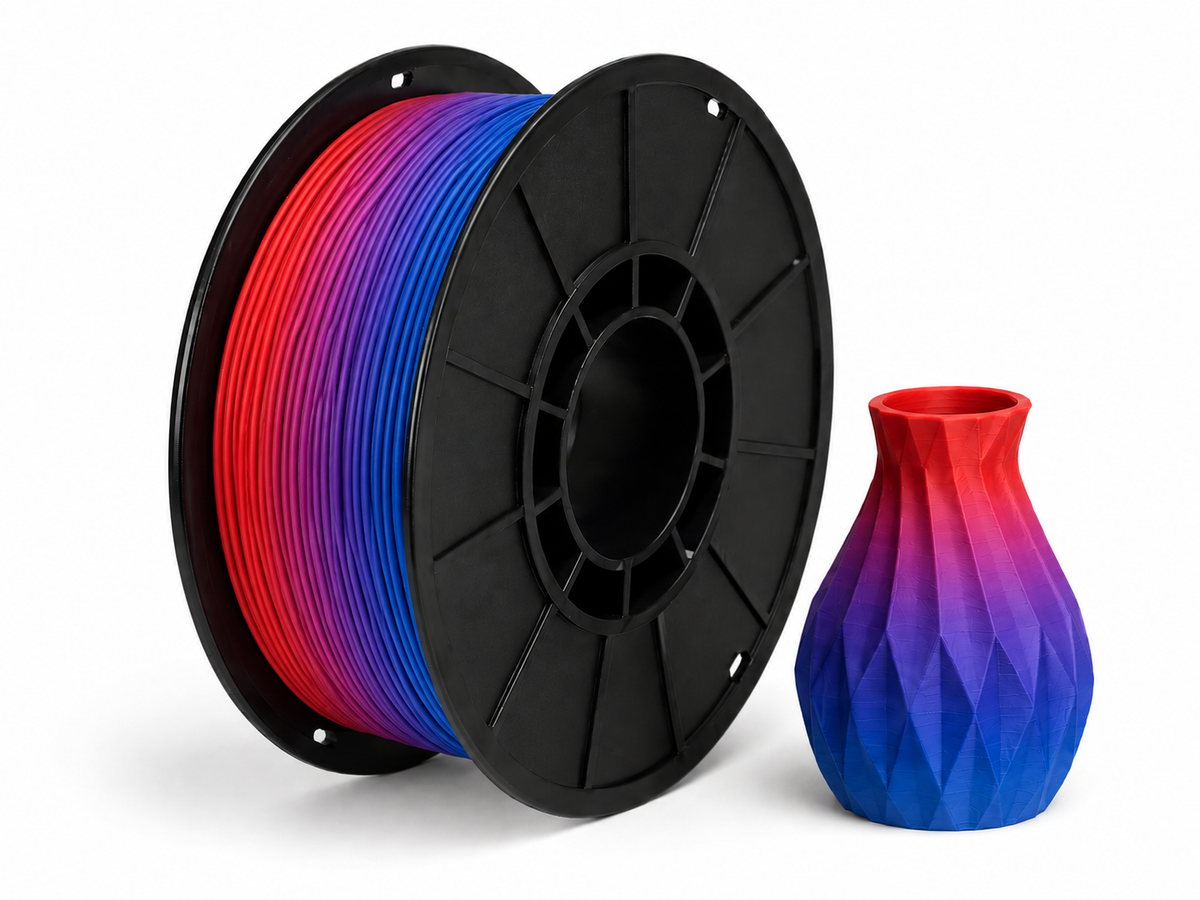 פילמנט PLA Matte Rainbow - Red/Blue Rainbow — סליל ודוגמת הדפסה