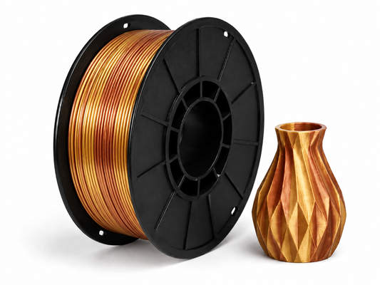 פילמנט PLA Silk - Gold/Copper — סליל ודוגמת הדפסה
