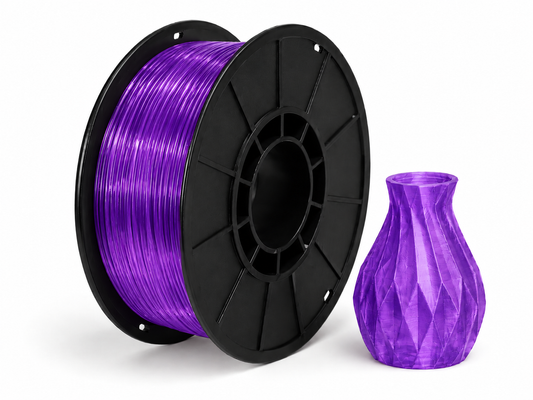פילמנט TPU 95A - Trans Purple — סליל ודוגמת הדפסה