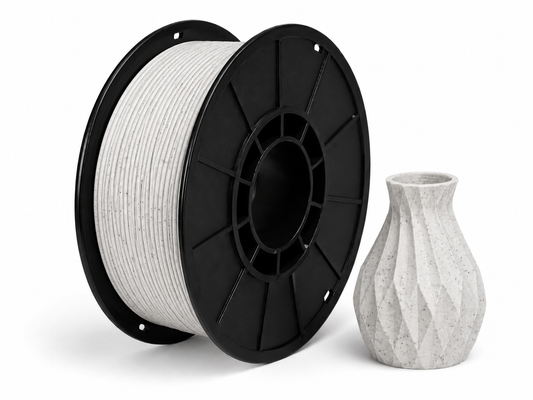 פילמנט PLA Marble - Marble White — סליל ודוגמת הדפסה