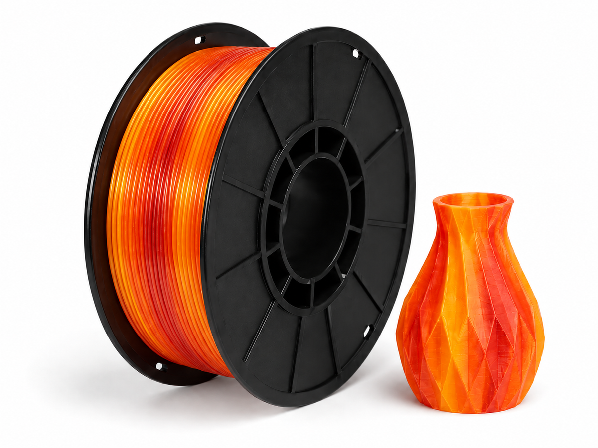 פילמנט PLA Transparent Rainbow - Blaze Orange Rainbow — סליל ודוגמת הדפסה