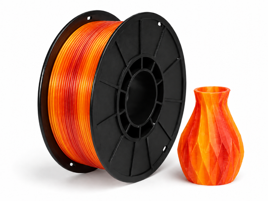 פילמנט PLA Transparent Rainbow - Blaze Orange Rainbow — סליל ודוגמת הדפסה