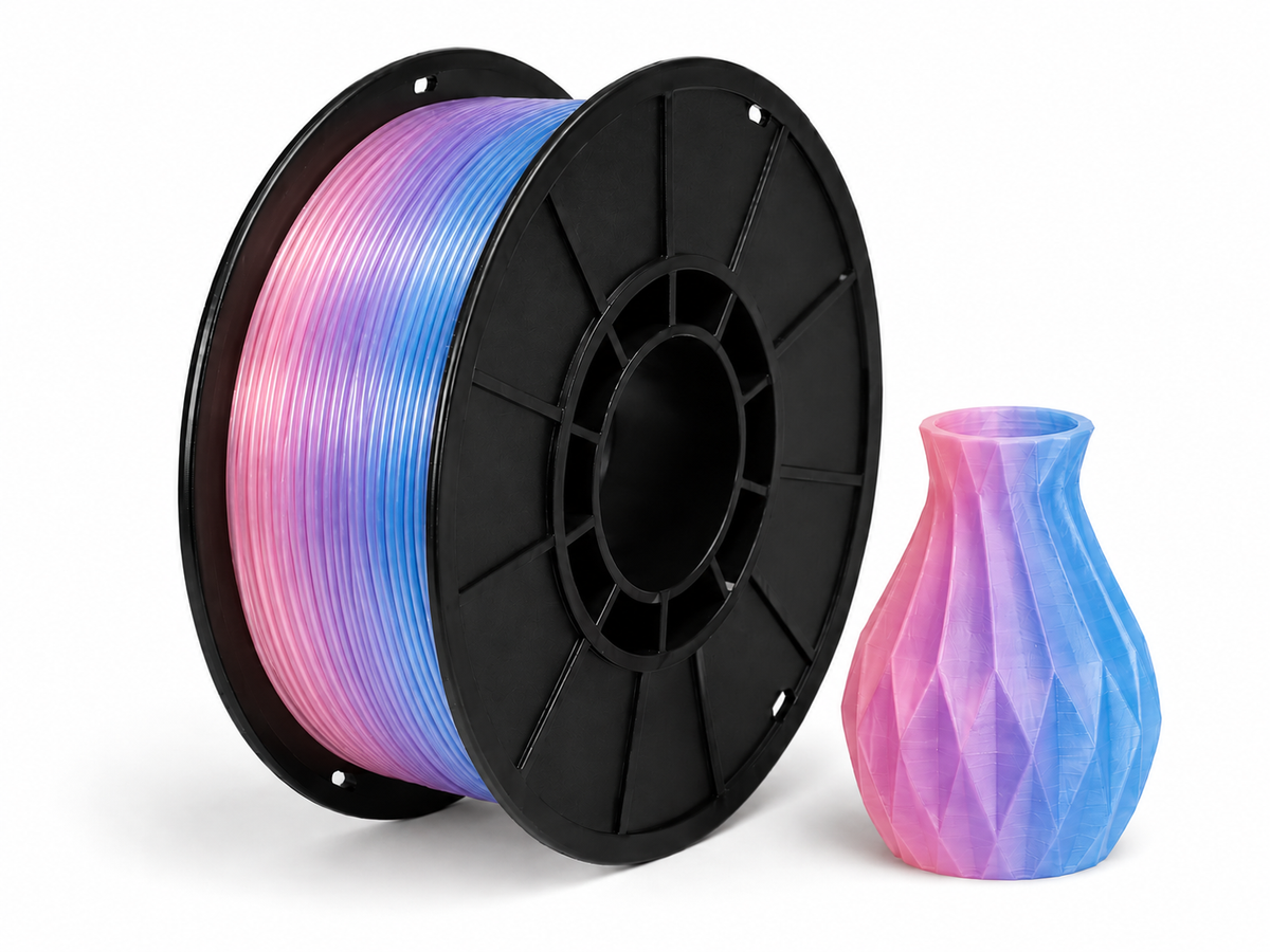 פילמנט PLA Transparent Rainbow - Pink Blue illusion Rainbow — סליל ודוגמת הדפסה