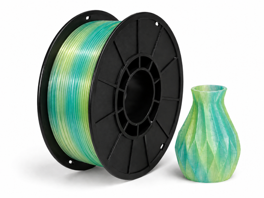 פילמנט PLA Transparent Rainbow - Jade Firefly Rainbow — סליל ודוגמת הדפסה