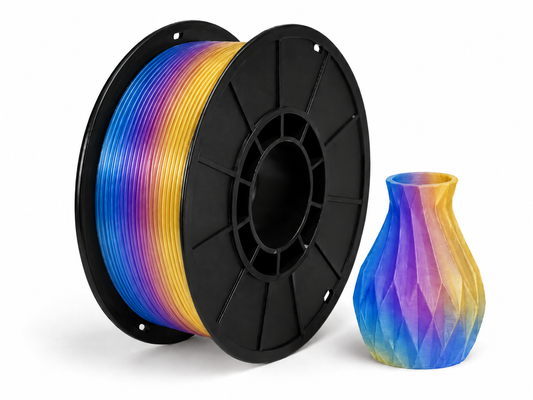 פילמנט PLA Transparent Rainbow - Blue Purple Yellow Rainbow — סליל ודוגמת הדפסה