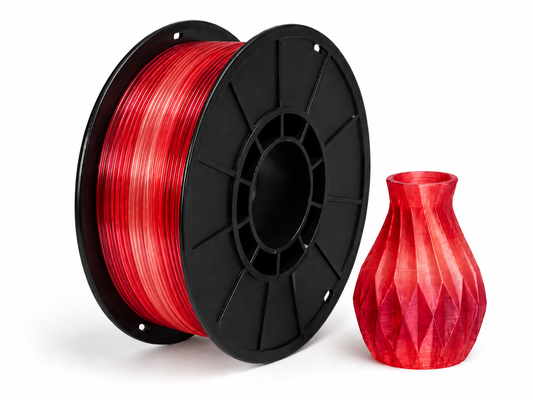 פילמנט PLA Transparent Rainbow - Trans Red Rainbow — סליל ודוגמת הדפסה